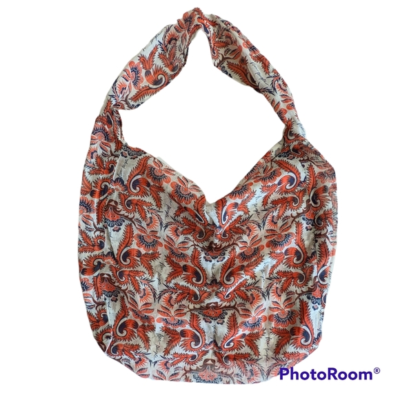 Free People Boho Tote Bag Large Orange Flower Leaf Print Shoppers 19 x 16 x 5 - Picture 14 of 14